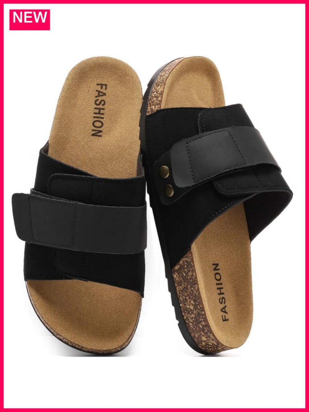 Men's Flat Slides Sandals Cork Footbed Suede Memory Foam Open Toe